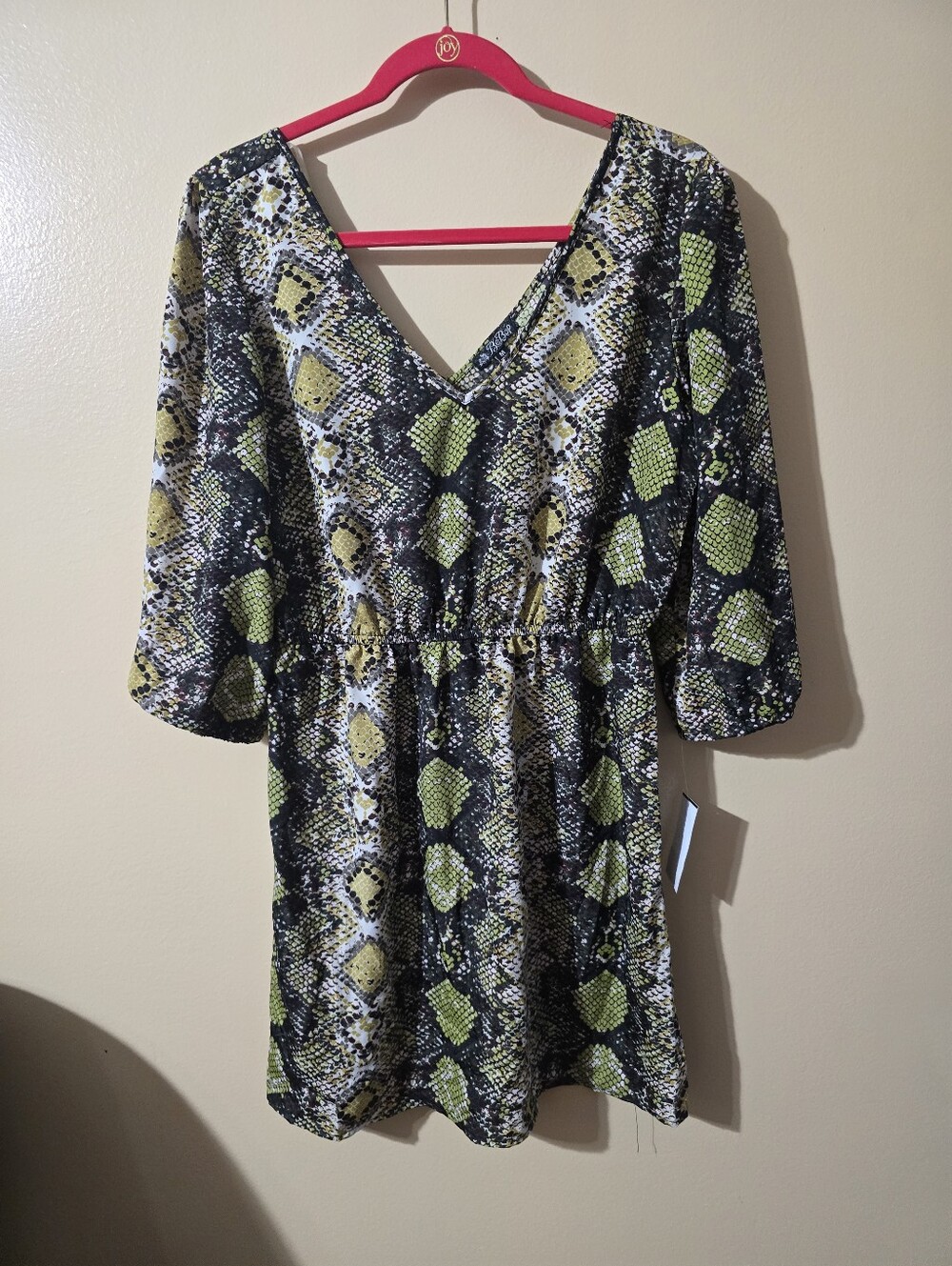 BeBop Green and Black Snakeskin Print Long Sleeve Dress
